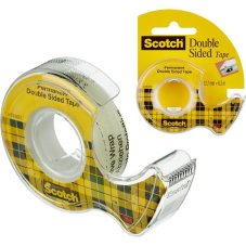 Клейкая лента канцелярская Scotch прозрачная двухсторонняя 12 мм x 6.3 м (с диспенсером)