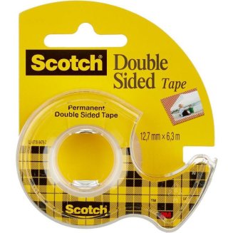 Клейкая лента канцелярская Scotch прозрачная двухсторонняя 12 мм x 6.3 м (с диспенсером)