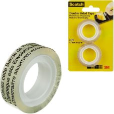 Клейкая лента канцелярская Scotch двухсторонняя прозрачная 12 мм x 6.3 м (2 штуки в упаковке)