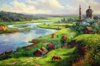 Картина маслом \"Деревенский пейзаж\"
